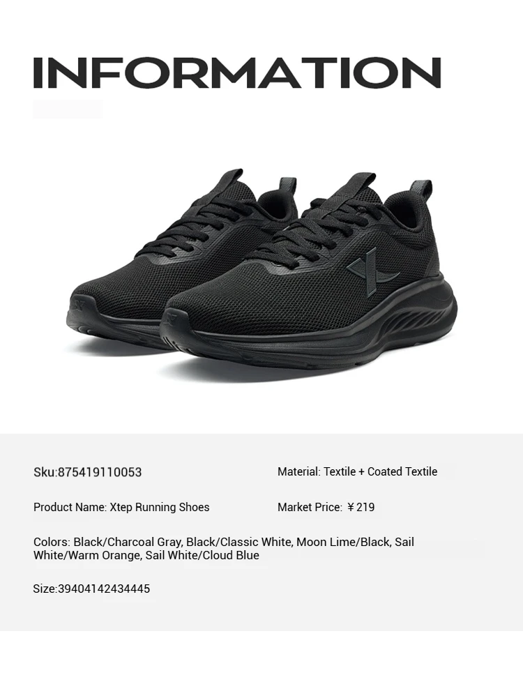 Xtep Running Shoes For Men 2025 Summer Breathable Mesh Shoes Soft-soled Shock Absorbing Lightweight Sports Shoes 875419110053