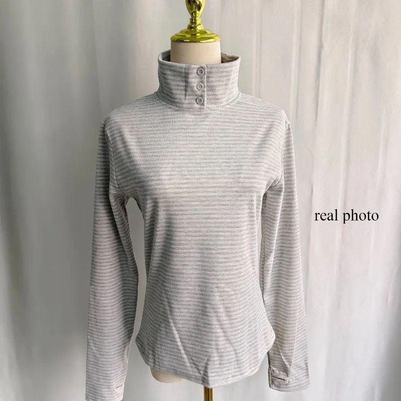 Kimotimo Retro Striped Turtleneck Long Sleeve T-shirts Women 2026 New Slim Fit Base Tops Korean Y2k Aesthetic Tees Ropa Mujer