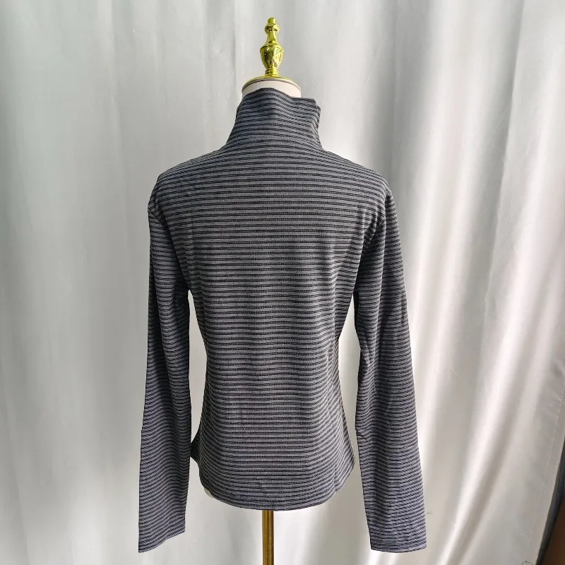Kimotimo Retro Striped Turtleneck Long Sleeve T-shirts Women 2026 New Slim Fit Base Tops Korean Y2k Aesthetic Tees Ropa Mujer