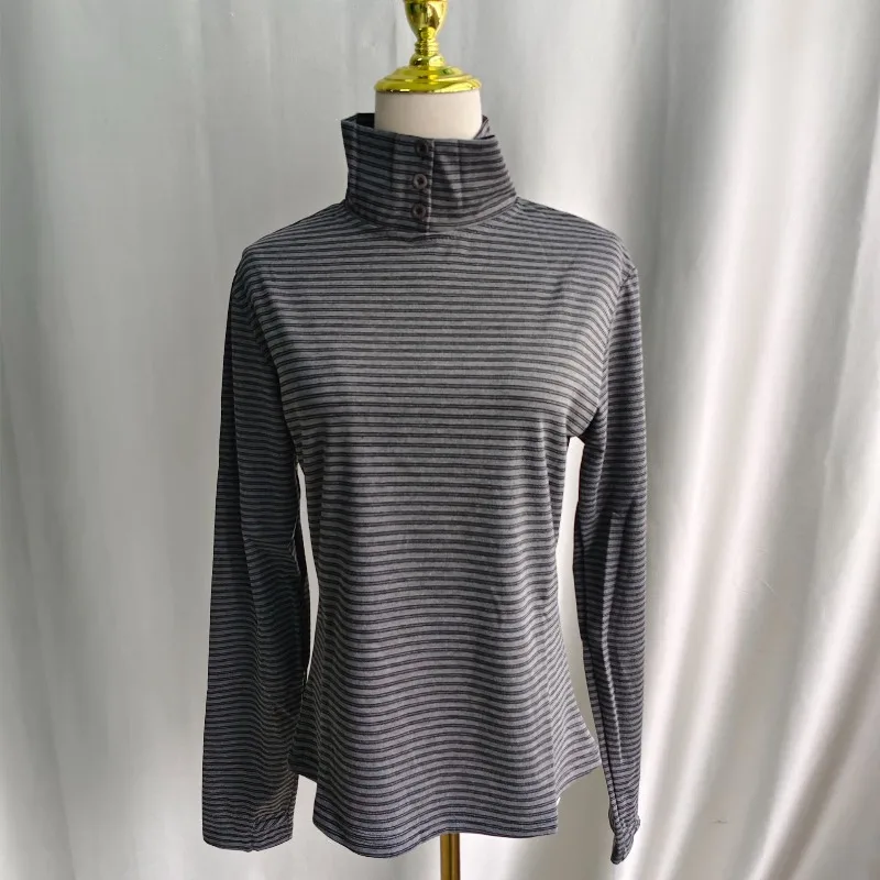 Kimotimo Retro Striped Turtleneck Long Sleeve T-shirts Women 2026 New Slim Fit Base Tops Korean Y2k Aesthetic Tees Ropa Mujer