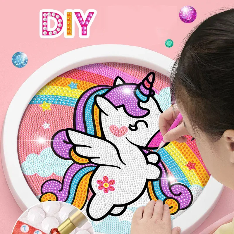 Round Frame Unicorn Diamond Painting Kitten Children's Handmade Dinosaur Creative Diamond Stickers Tiger DIY Point Diamond Paint