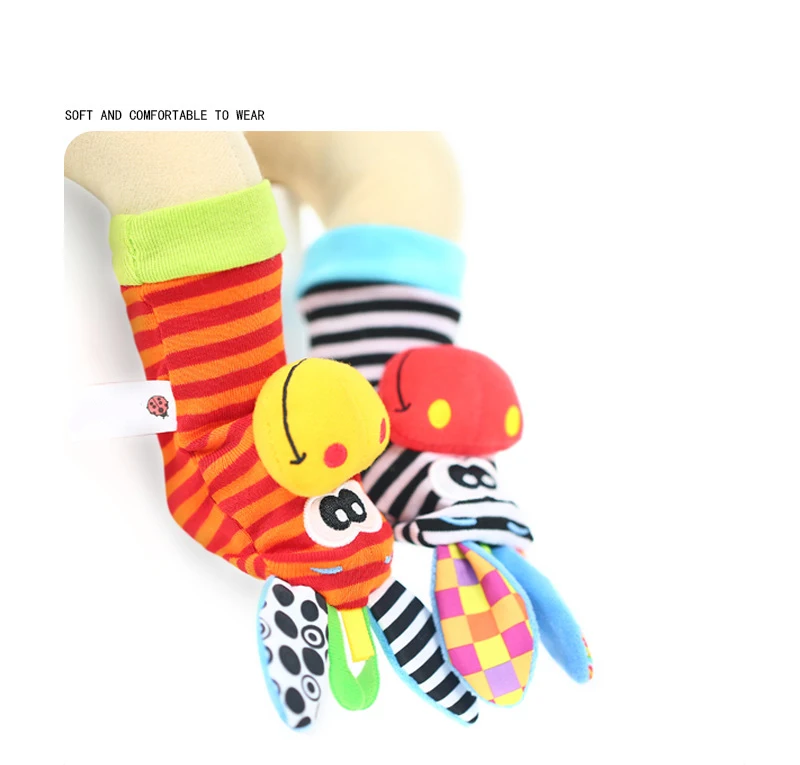 2PCS/SET Baby Rattle Toys Cute Stuffed Animals Wrist Rattle Foot Finder Socks 0~12 Months For Infant Boy Girl Newborn Gift