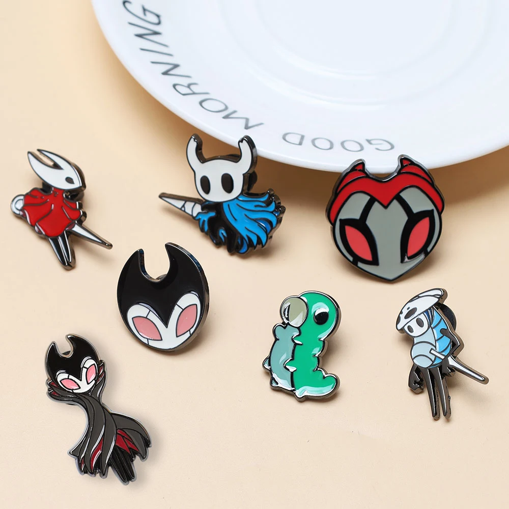 7pcs Hollow Knight Enamel Brooch Cool Character Pins Backpacks Clothing Hats Lapel Badges Fashion Jewelry Accessories Fans Gifts