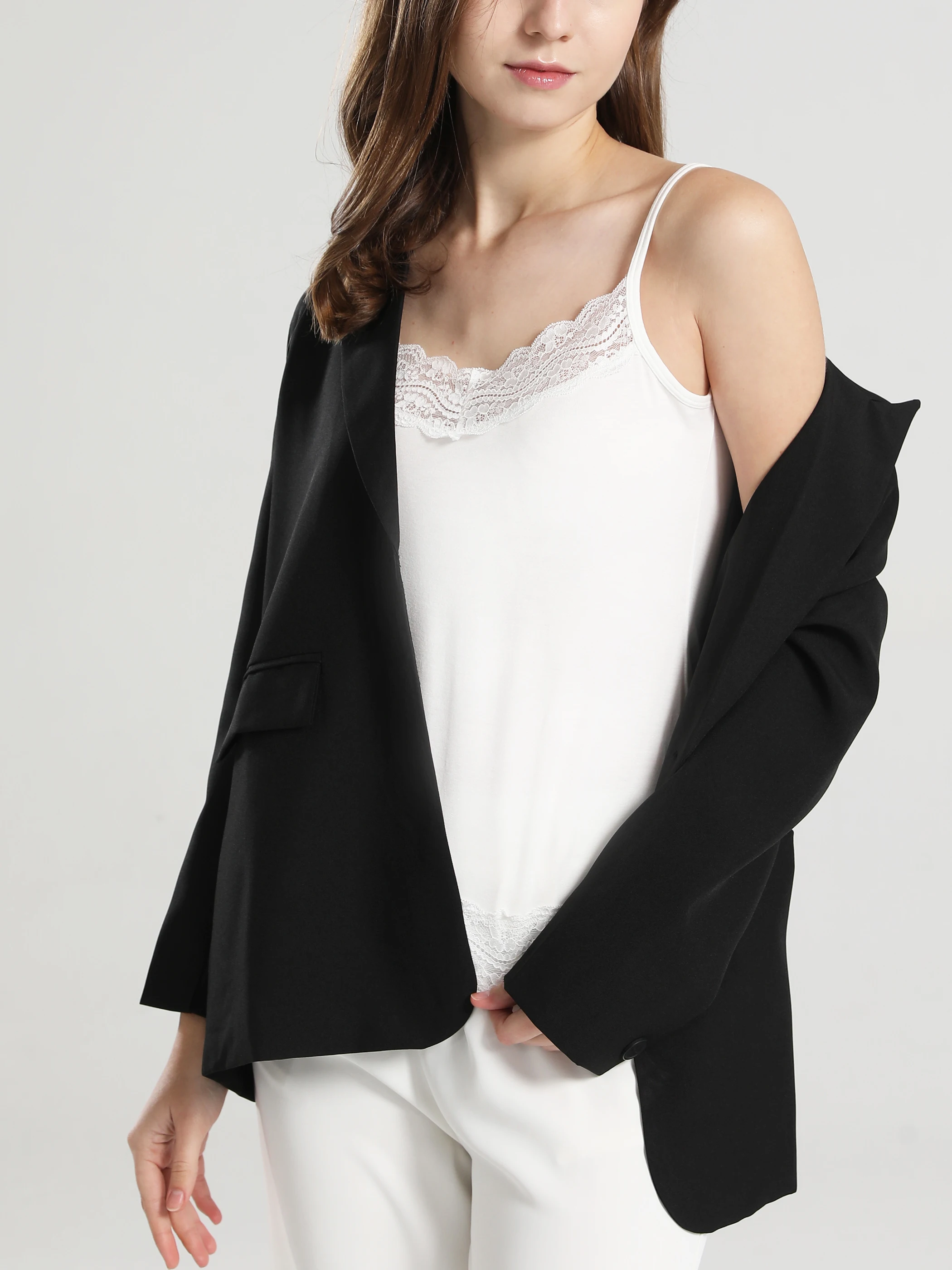 Lace Camisole for Women, Solid Color Casual Vest with Lace Splicing, Can Be Worn Inside or Outside