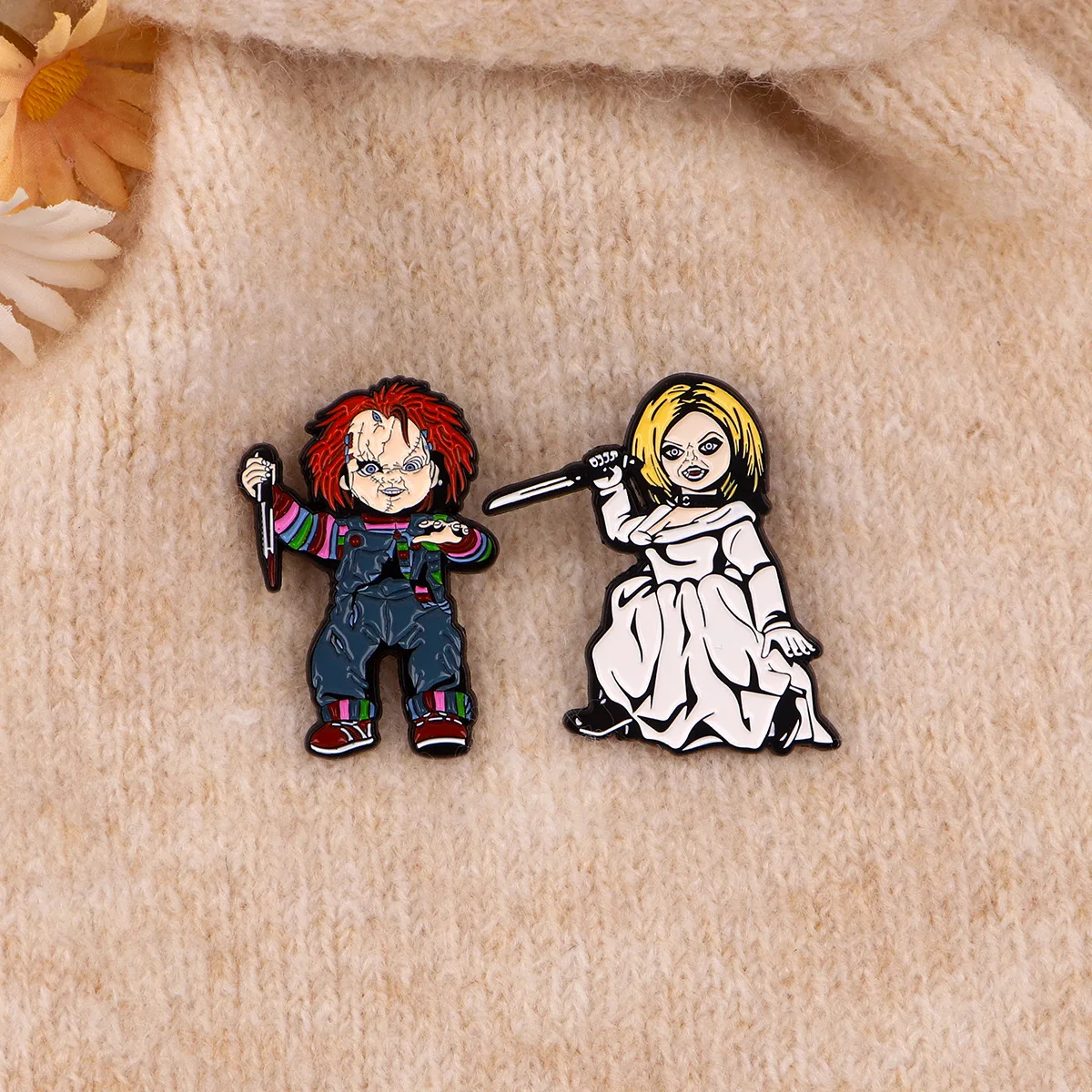 3Pcs/Set Horror Movie Cartoon Character Enamel Brooch Funny Metal Badge Lapel Pin Cosplay Jewelry Accessories Gift For Friends