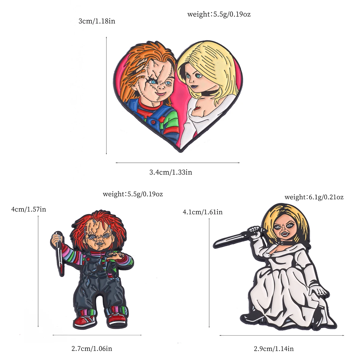3Pcs/Set Horror Movie Cartoon Character Enamel Brooch Funny Metal Badge Lapel Pin Cosplay Jewelry Accessories Gift For Friends