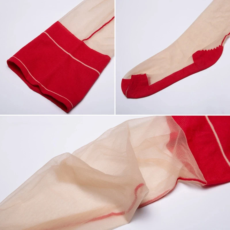 Vintage Cuban Heel Back Seam Thigh High Stockings Oil Shiny Ultra Thin Transparent Silk Hosiery Women Sexy Patchwork Lingerie