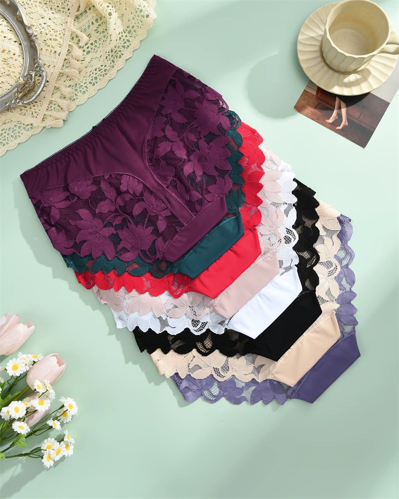 S-XXL Women Lace Panties Patchwork Seamless Underwear Sexy Luxury Hollow Out Solid Briefs Girls' Mid Rise Breathable Lingerie