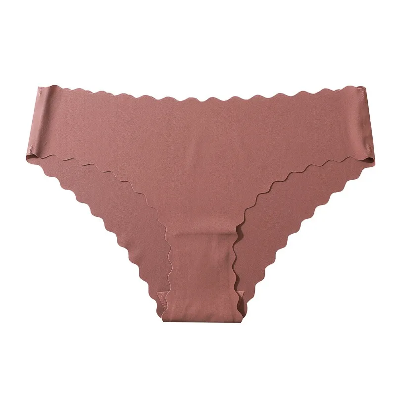 4Pcs/Set Ice Silk Mid-Rise Panties Women's Seamless Briefs Solid No Show Underwear Scalloped Edge Panties Sexy Lingerie XS-XL