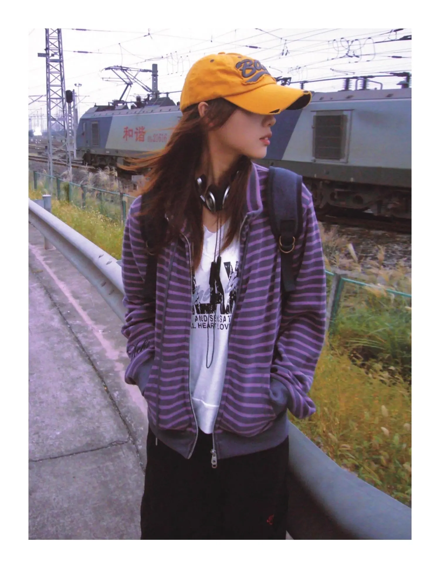 Tonngirls Y2k Japanese Sweatshirts Women Long Sleeve Striped Stand Collar Sweatshirt High Street Graphic Winter Coats E-girls