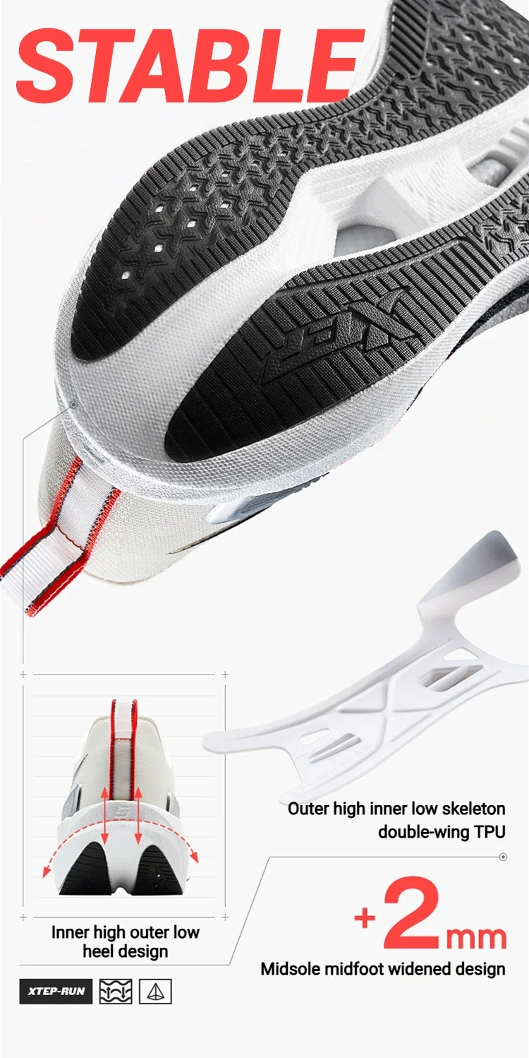 Xtep 2000km 5.0 Running Shoes Soft Universal Sneakers Cushion Durable Jogging Wear-Resistant Lightweight Shoes 874119110023