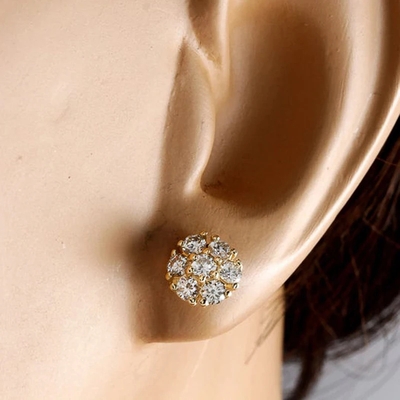 Huitan Luxury Gold Color Brilliant Cubic Zirconia Stud Earrings for Women Dainty Small Female Earring Gifts Classic Jewelry
