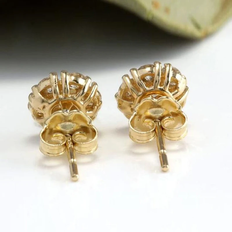 Huitan Luxury Gold Color Brilliant Cubic Zirconia Stud Earrings for Women Dainty Small Female Earring Gifts Classic Jewelry