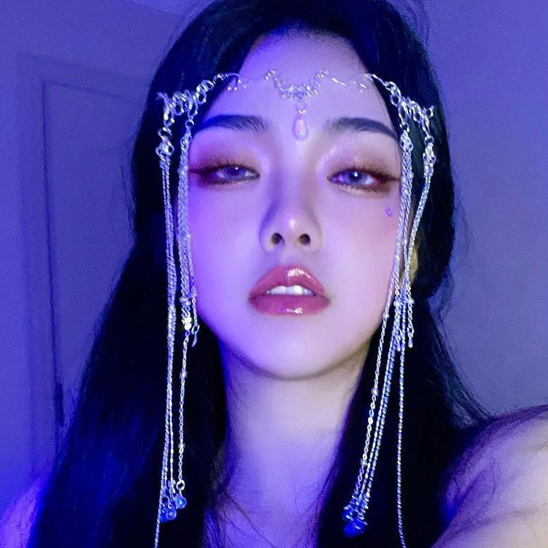 1PC Fashion Shiny Head Chain Rhinestone Long Tassel Hair Ornament Water Drop Crystal Retro Hairpin Women's Bridal Hair Ornament