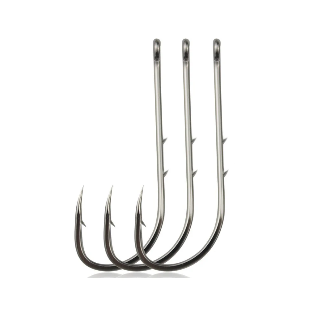 50Pcs Double back spines barb Crooked mouth fishhook Long handle band High carbon steel Hook flat Tide hook