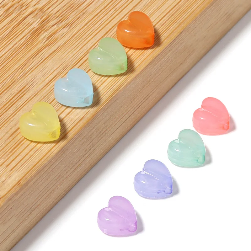 100pcs/Lot Candy Color Heart Shape Acrylic Beads for Jewelry Making Big Hole Beads Loose Beads Diy Bracelet Necklace for Child