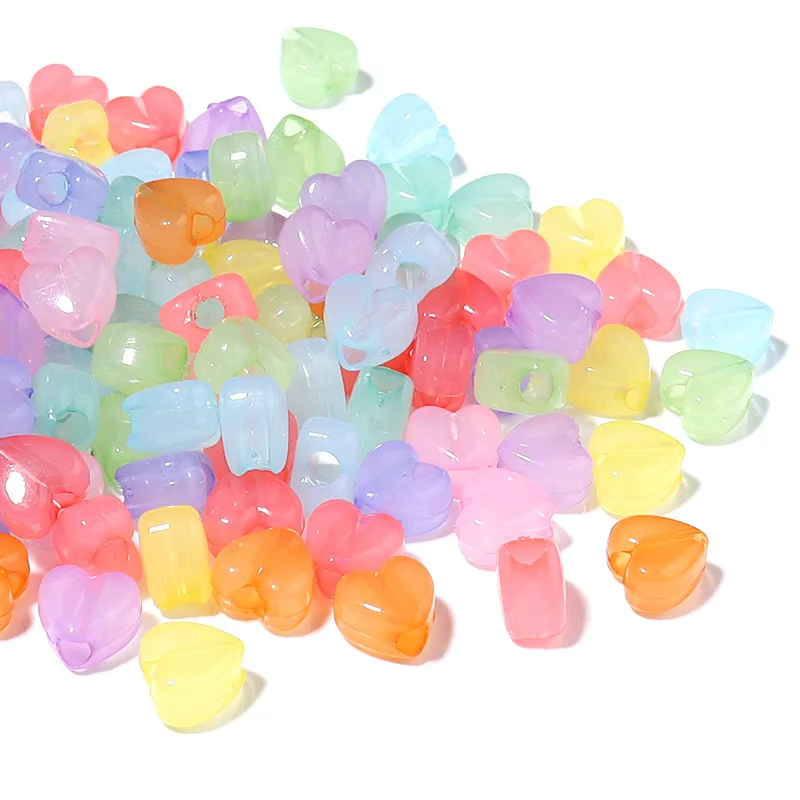 100pcs/Lot Candy Color Heart Shape Acrylic Beads for Jewelry Making Big Hole Beads Loose Beads Diy Bracelet Necklace for Child