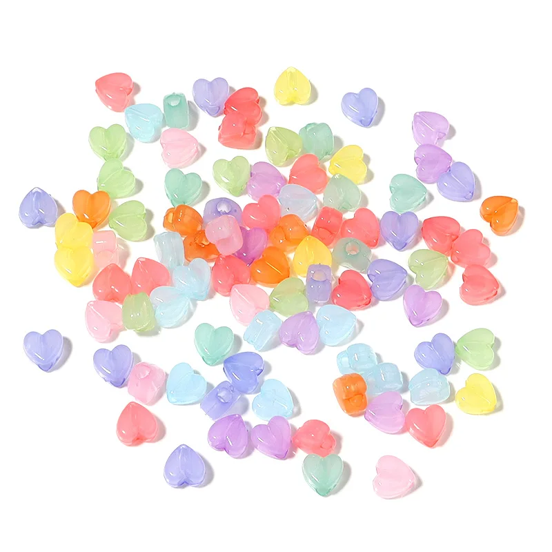 100pcs/Lot Candy Color Heart Shape Acrylic Beads for Jewelry Making Big Hole Beads Loose Beads Diy Bracelet Necklace for Child