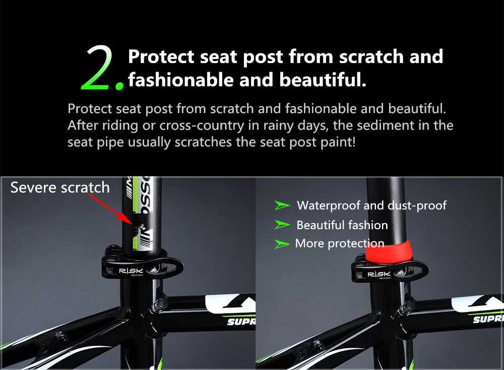 Risk 1Pc Cycling Silicone Waterproof Mountain Bike Seatpost Protective Bicycle Seat Post Rubber Ring Dust Cover