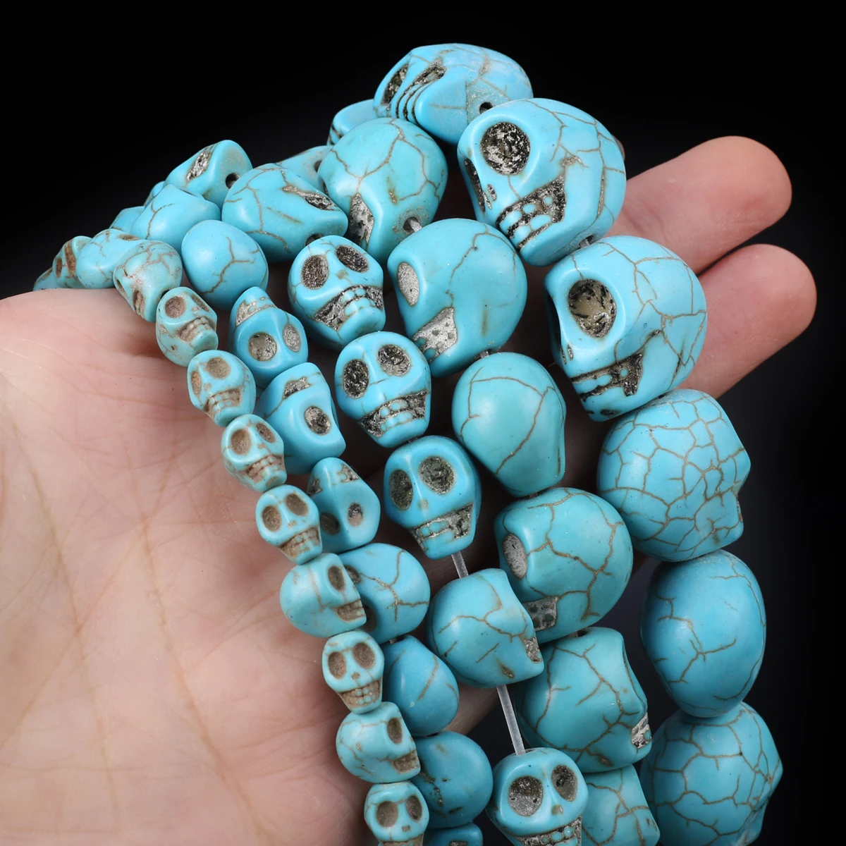 Skull Natural Stone Beads Blue White Turquoise Loose Spacer Beads for DIY Bracelet Necklace Making Jewelry Accessories Multisize