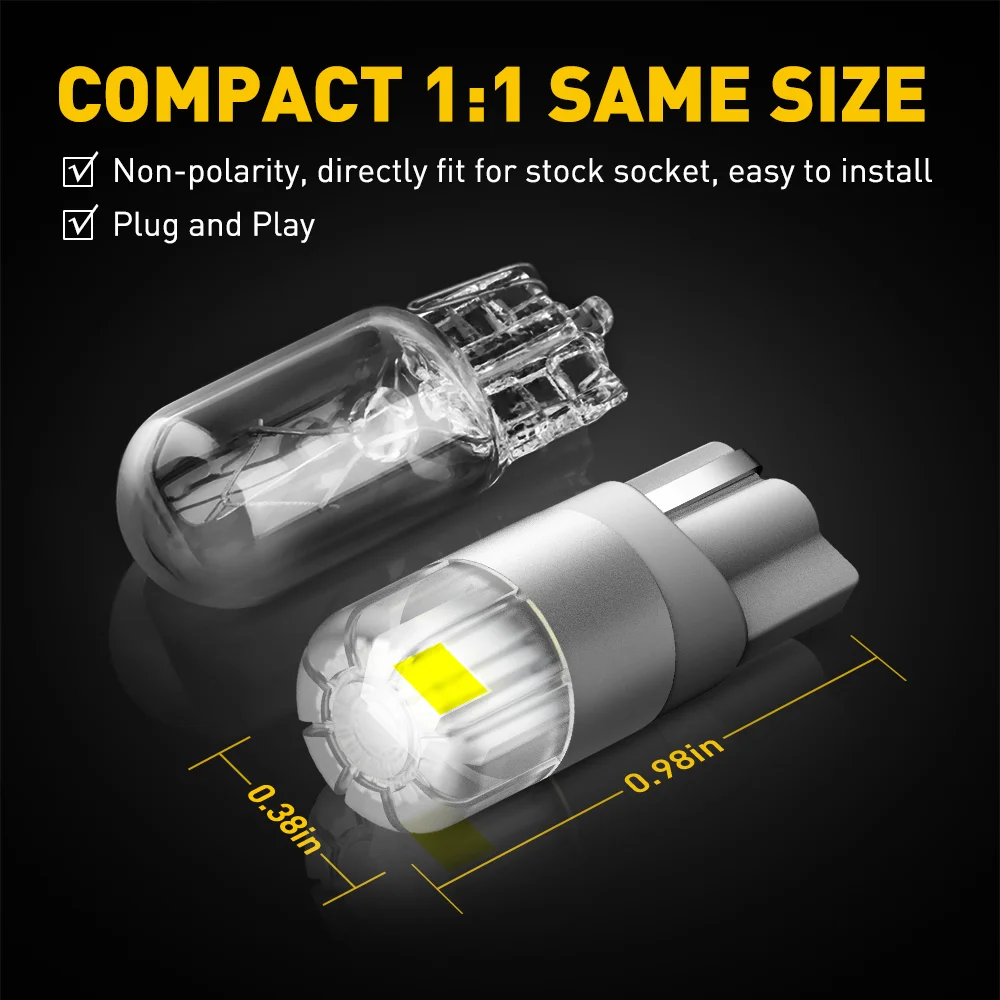 AUXITO 2Pcs W5W LED T10 LED Bulbs Canbus 3030SMD For Car Parking Position Lights Interior Map Dome Lights 360 Degree Lighting