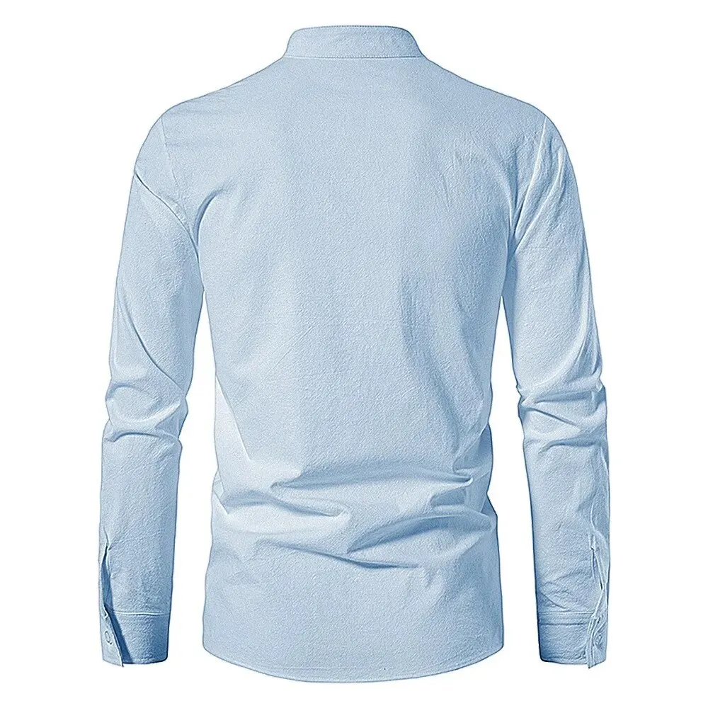 King Billion Men's Shirts Casual Men Cotton Linen Long Sleeve T-shirt Spring Autumn Vintage Shirt US Size Drawstring Neck