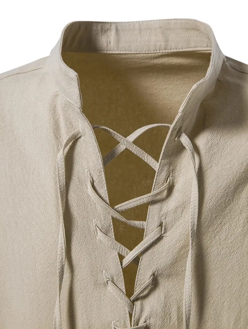 King Billion Men's Shirts Casual Men Cotton Linen Long Sleeve T-shirt Spring Autumn Vintage Shirt US Size Drawstring Neck