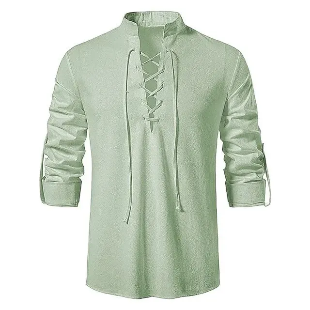 King Billion Men's Shirts Casual Men Cotton Linen Long Sleeve T-shirt Spring Autumn Vintage Shirt US Size Drawstring Neck