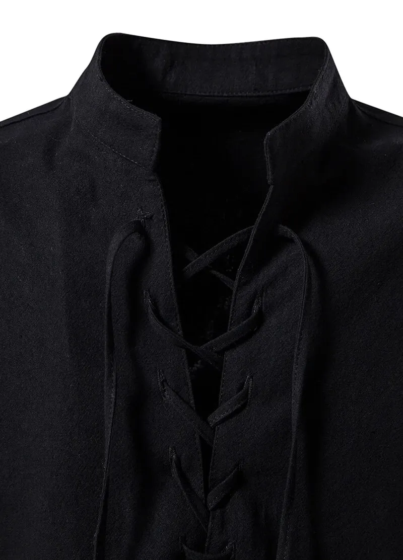 King Billion Men's Shirts Casual Men Cotton Linen Long Sleeve T-shirt Spring Autumn Vintage Shirt US Size Drawstring Neck