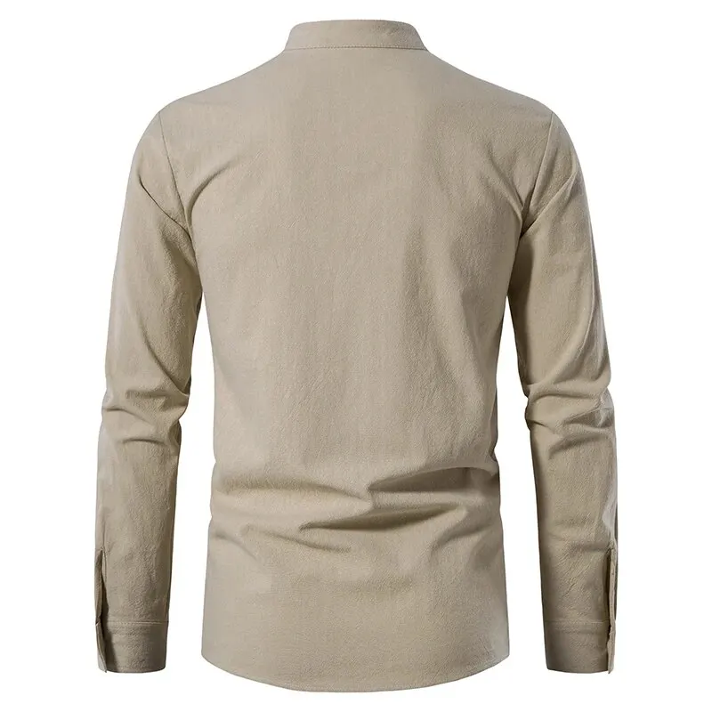 King Billion Men's Shirts Casual Men Cotton Linen Long Sleeve T-shirt Spring Autumn Vintage Shirt US Size Drawstring Neck