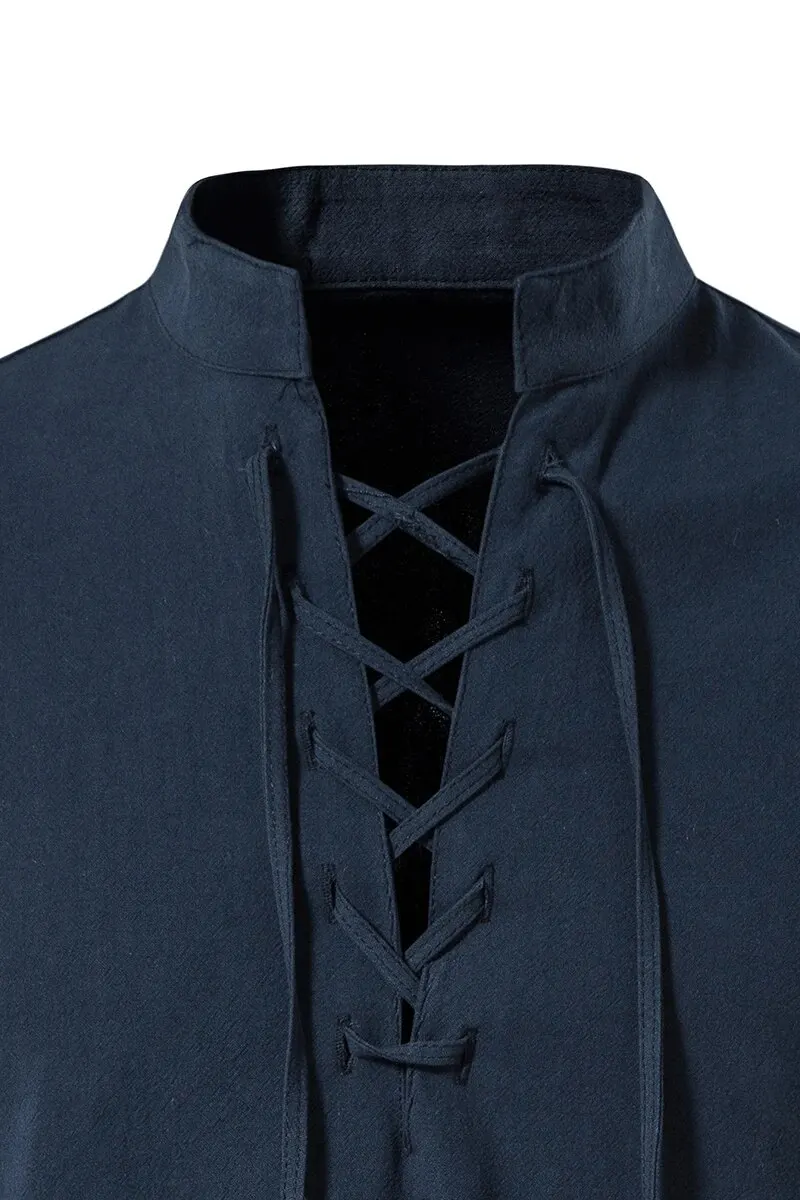King Billion Men's Shirts Casual Men Cotton Linen Long Sleeve T-shirt Spring Autumn Vintage Shirt US Size Drawstring Neck