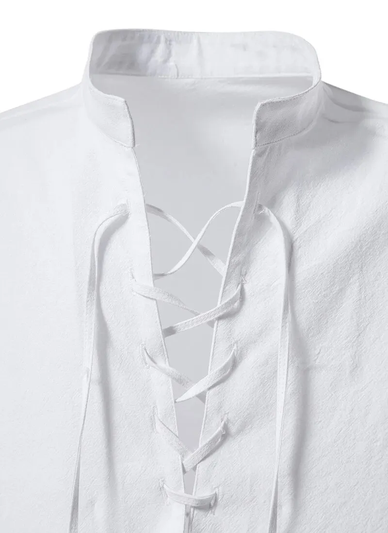 King Billion Men's Shirts Casual Men Cotton Linen Long Sleeve T-shirt Spring Autumn Vintage Shirt US Size Drawstring Neck