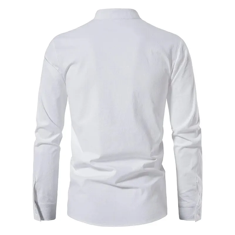 King Billion Men's Shirts Casual Men Cotton Linen Long Sleeve T-shirt Spring Autumn Vintage Shirt US Size Drawstring Neck