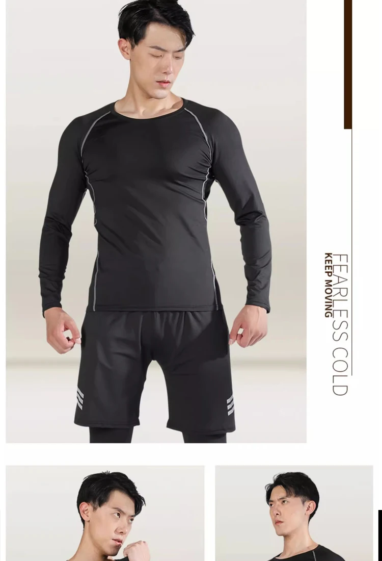 Men's thin, tight-fitting running suit for spring and summer 2026, quick-dry, breathable, long-sleeved fitness sportswear