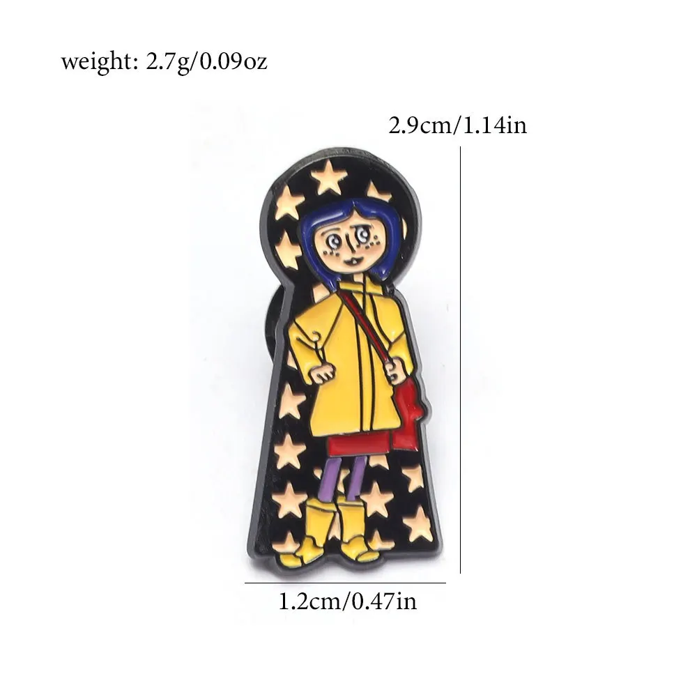 7Pcs/set Horror Animated Films Coraline Doll Badge Metal Brooch Backpack Badge Halloween Accessory Gifts for Friends