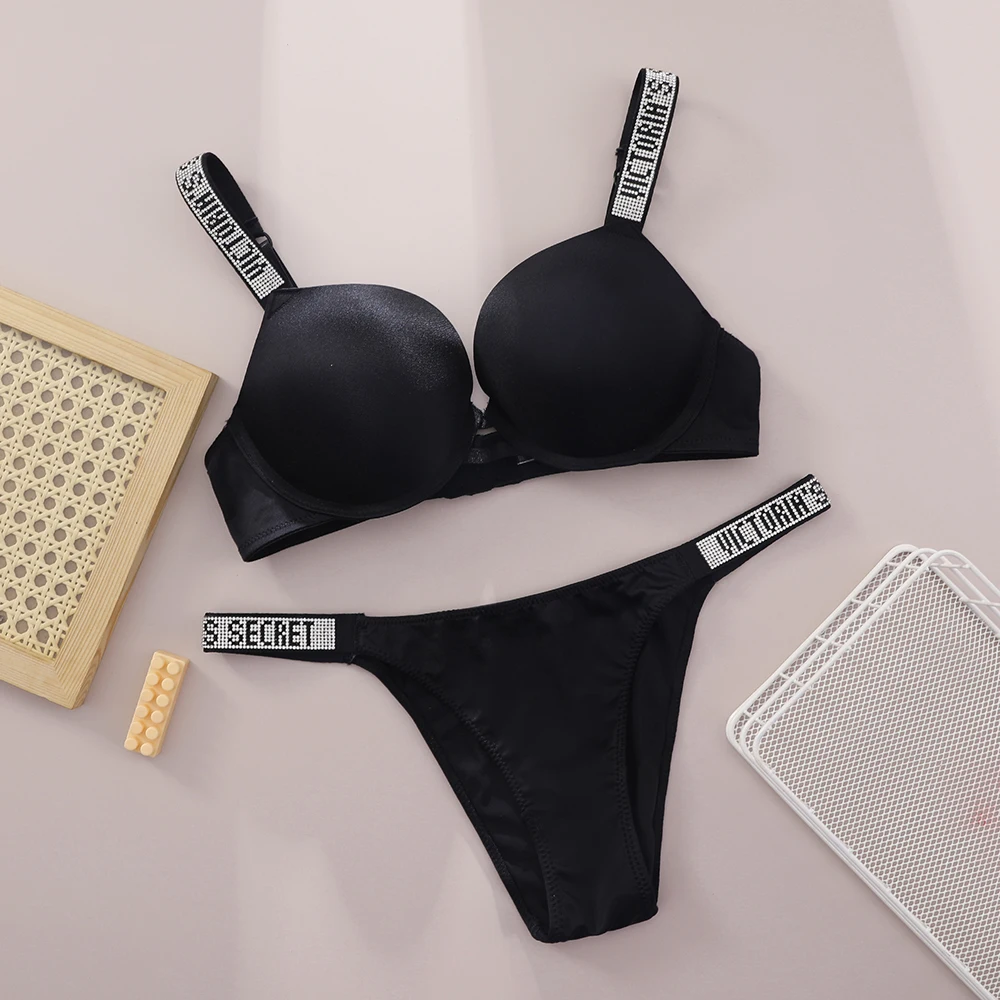 New V Lace Lingerie Set Bra and Brief Women's Sexy Bra and Panty Set Comfortable push up Shapewear Adjustable Padded Gathered