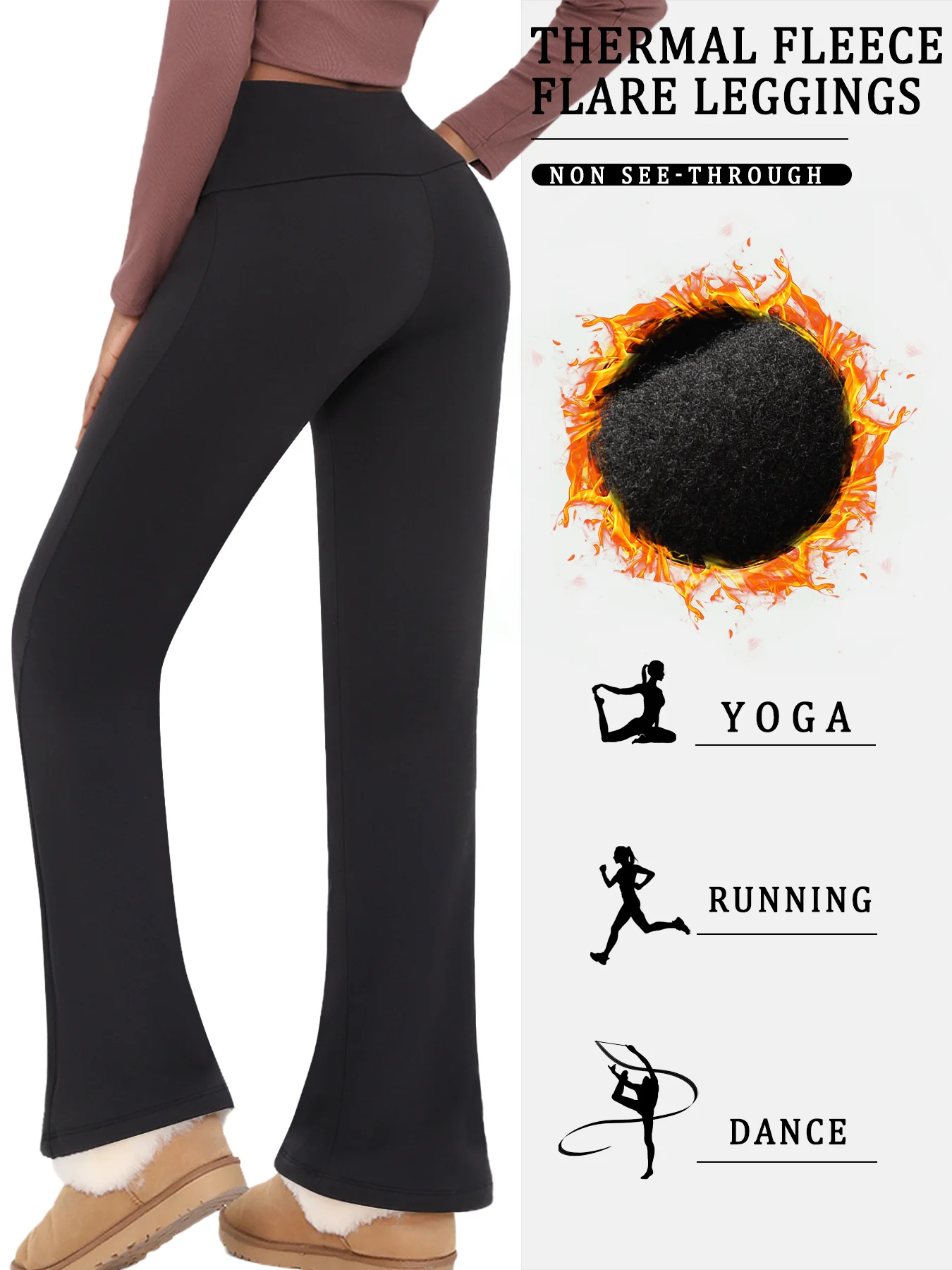 High Waisted Fleece Flare Leggings for Women - Super Soft Bootcut Pants with Tummy Control, Perfect for Yoga Practice