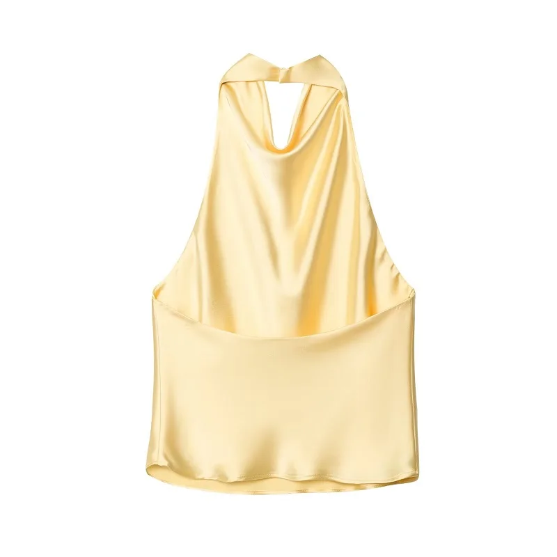 MUJER Satin Halter Tops for Women off Shoulder Backless Tops Woman 2026 Sexy Strapless Women's Tops Camisole Beach Top Female