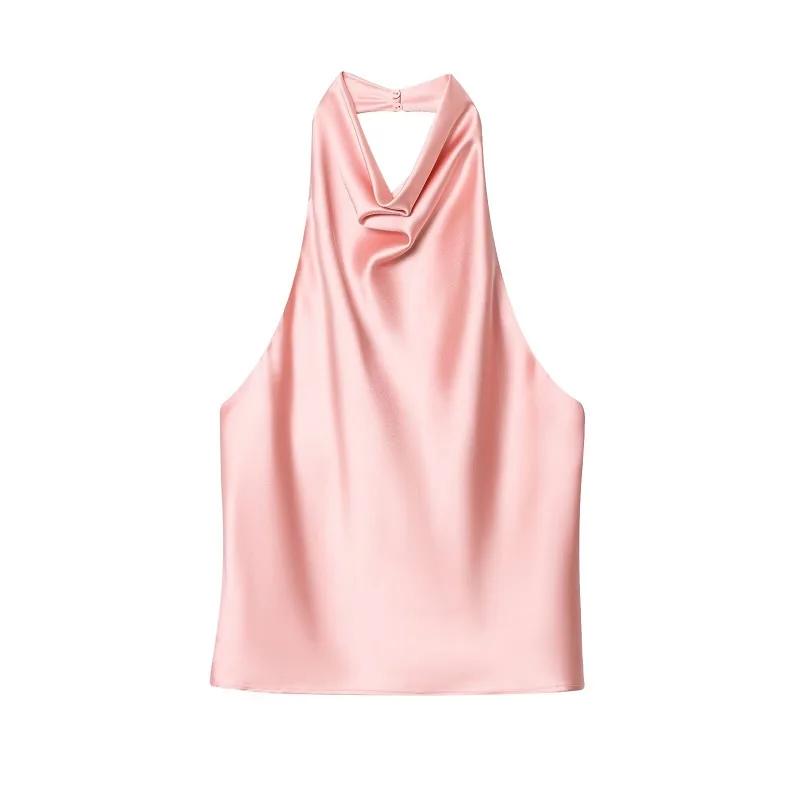 MUJER Satin Halter Tops for Women off Shoulder Backless Tops Woman 2026 Sexy Strapless Women's Tops Camisole Beach Top Female