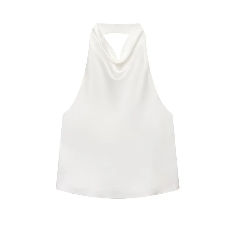 MUJER Satin Halter Tops for Women off Shoulder Backless Tops Woman 2026 Sexy Strapless Women's Tops Camisole Beach Top Female