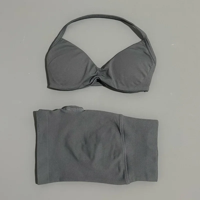 HISTELLO Sports Set 2 Piece Women Strappy Gym Yoga Bra Workout Scrunch Shorts Fitness Sports Suit Clothes Seamless Yoga Set