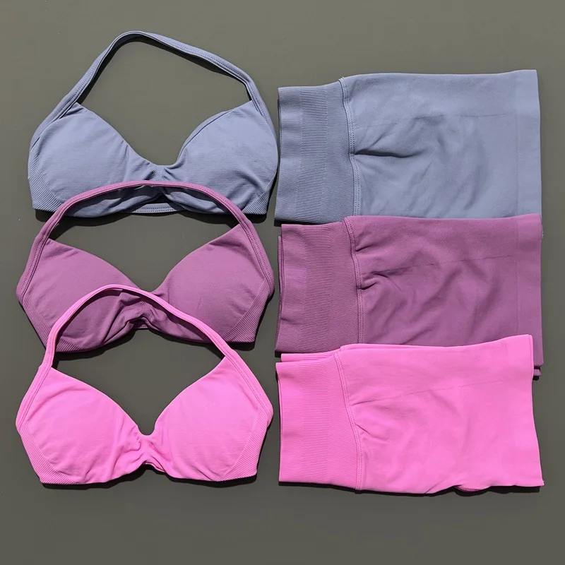 HISTELLO Sports Set 2 Piece Women Strappy Gym Yoga Bra Workout Scrunch Shorts Fitness Sports Suit Clothes Seamless Yoga Set