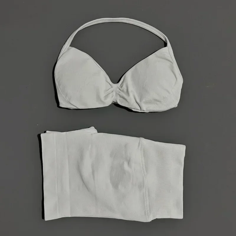 HISTELLO Sports Set 2 Piece Women Strappy Gym Yoga Bra Workout Scrunch Shorts Fitness Sports Suit Clothes Seamless Yoga Set