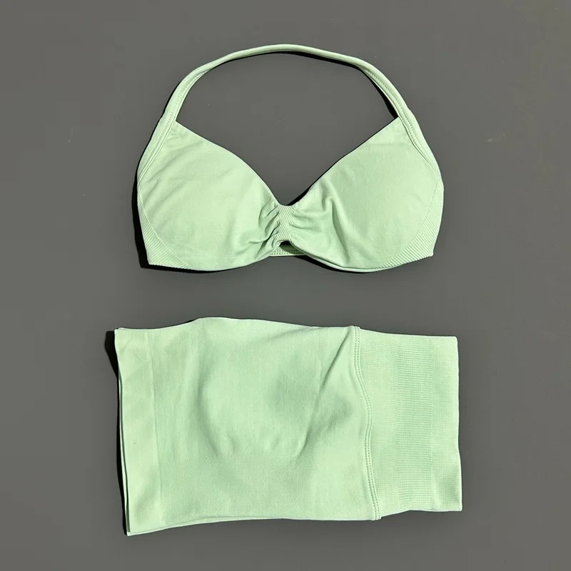 HISTELLO Sports Set 2 Piece Women Strappy Gym Yoga Bra Workout Scrunch Shorts Fitness Sports Suit Clothes Seamless Yoga Set