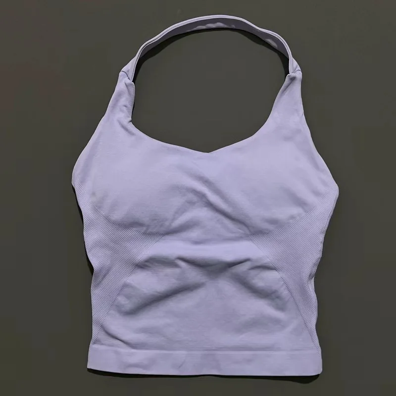 Sports Gym Halter Top Woman Seamless Yoga Tank Removable Chest Pad Push-up Sports Vest Fitness Workout Running Tops
