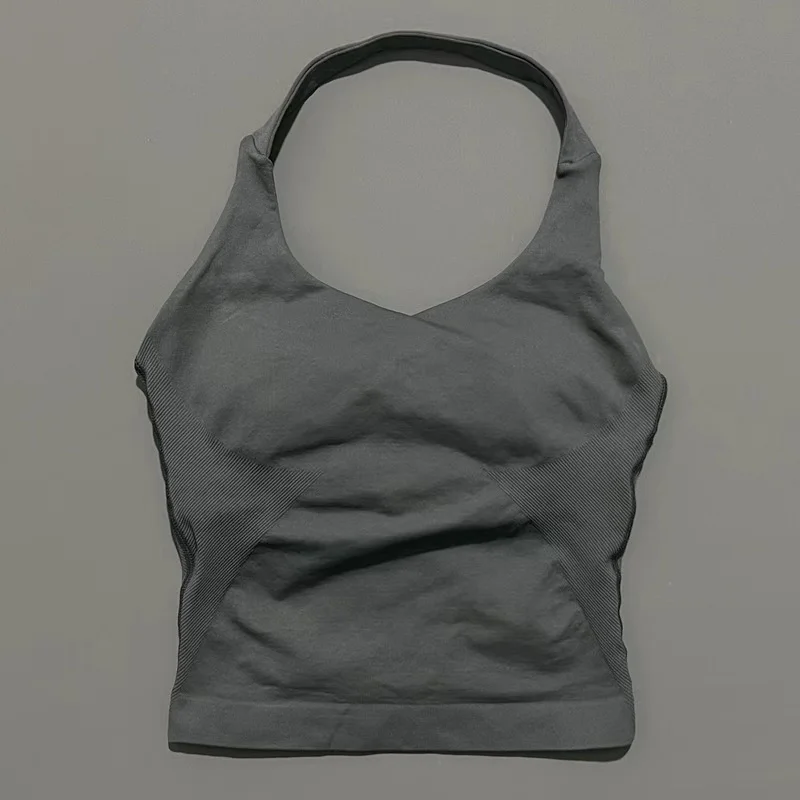 Sports Gym Halter Top Woman Seamless Yoga Tank Removable Chest Pad Push-up Sports Vest Fitness Workout Running Tops