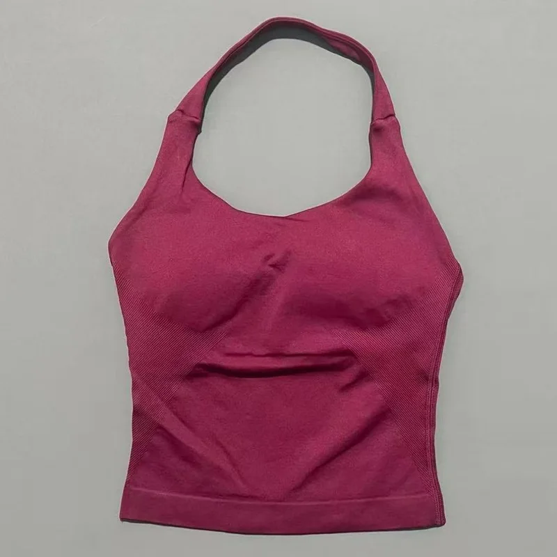 Sports Gym Halter Top Woman Seamless Yoga Tank Removable Chest Pad Push-up Sports Vest Fitness Workout Running Tops