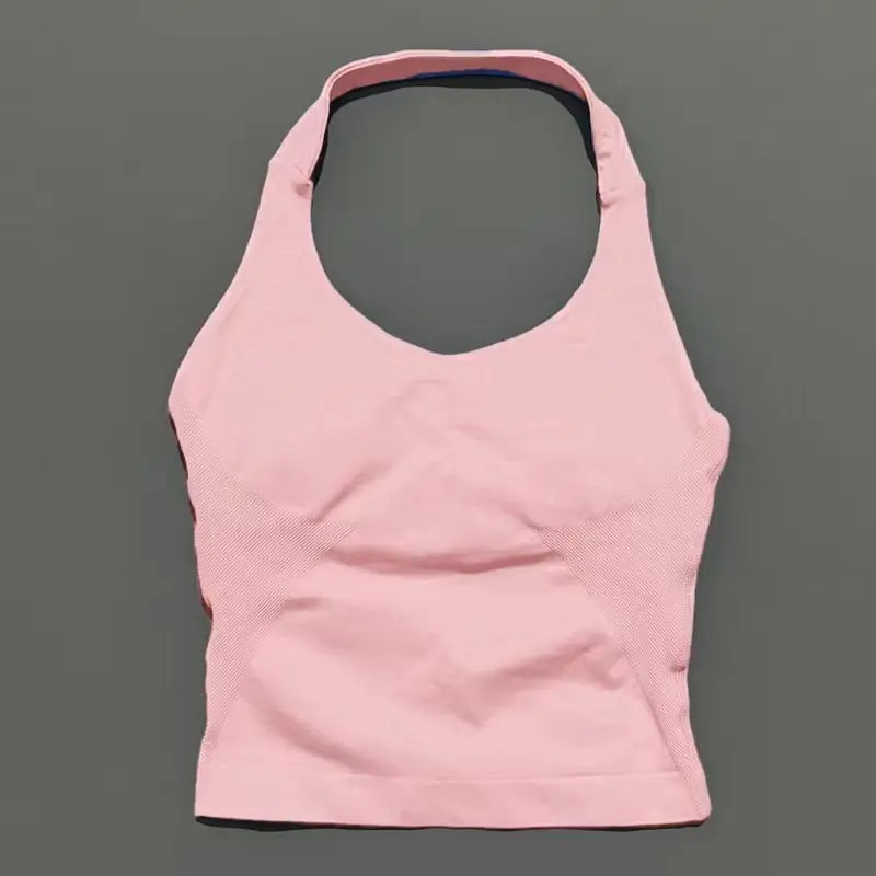 Sports Gym Halter Top Woman Seamless Yoga Tank Removable Chest Pad Push-up Sports Vest Fitness Workout Running Tops