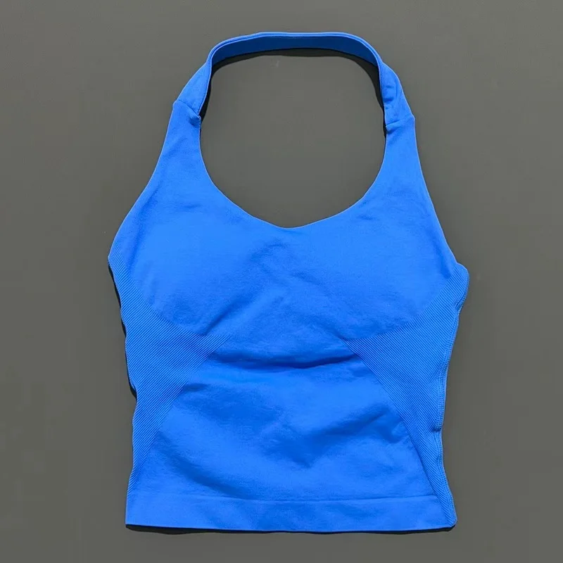 Sports Gym Halter Top Woman Seamless Yoga Tank Removable Chest Pad Push-up Sports Vest Fitness Workout Running Tops