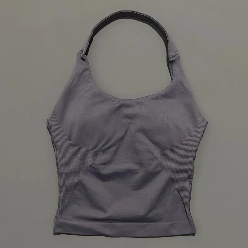 Sports Gym Halter Top Woman Seamless Yoga Tank Removable Chest Pad Push-up Sports Vest Fitness Workout Running Tops